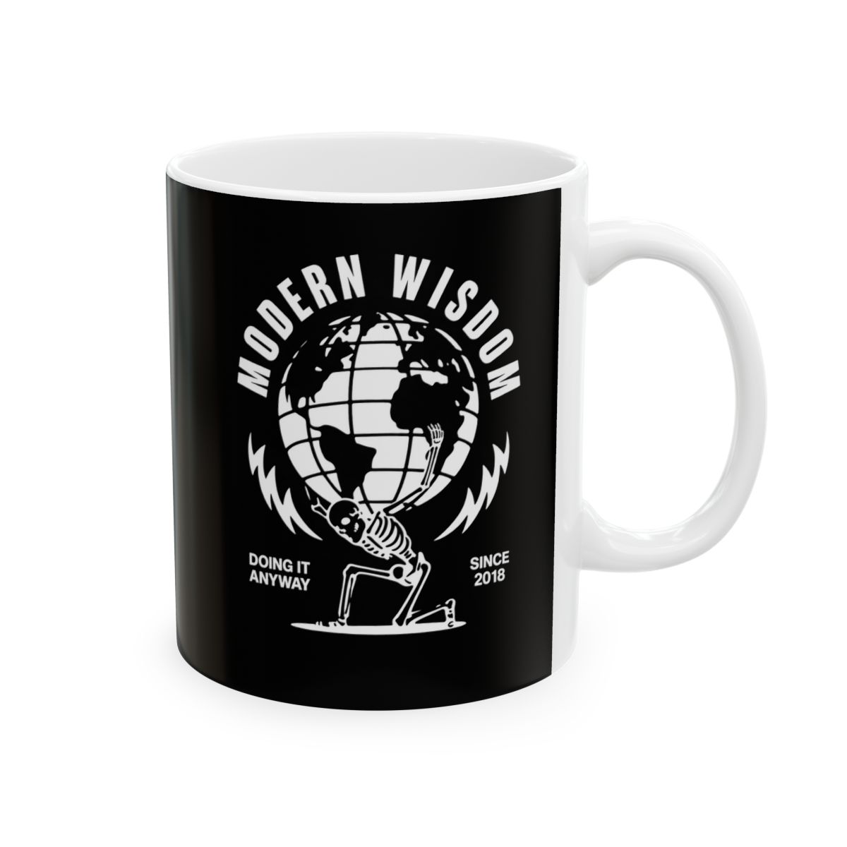 Modern Lightning Bolt Logo Mug | Ceramic Coffee Cup | Modern Wisdom Podcast Merch | Chris Williamson