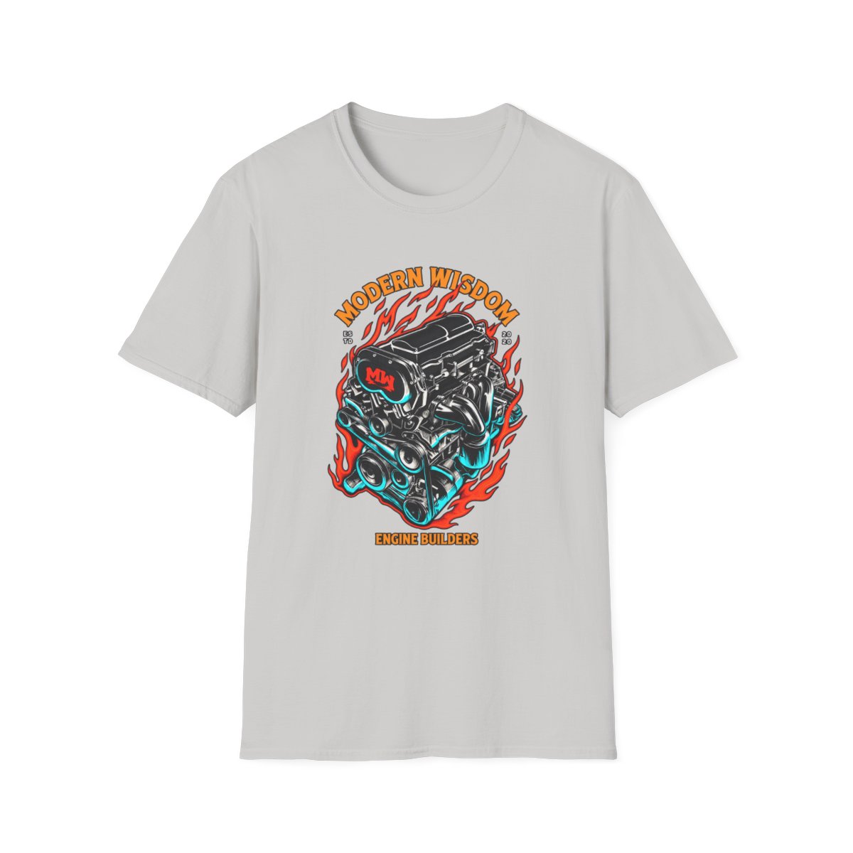 Modern Wisdom Engine Skull T-Shirt | Flaming Motor Graphic | Modern Wisdom Podcast Merch | Chris Williamson